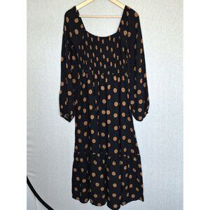 💙 Rusttydustty Polkadot Soft Long Sleeve Maxi Dress Size L/XL Smocked Bust Cott